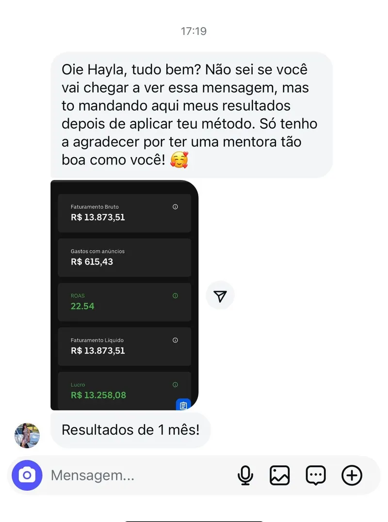 Print do resultado de R$ 13.873 em 1 mês com R$ 615 de anúncio